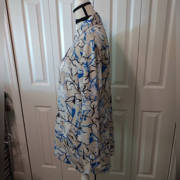 WOMEN'S JONES New York Button Down Blue Floral Multicolor Long Sleeve Blouse Lg - Picture 4 of 7